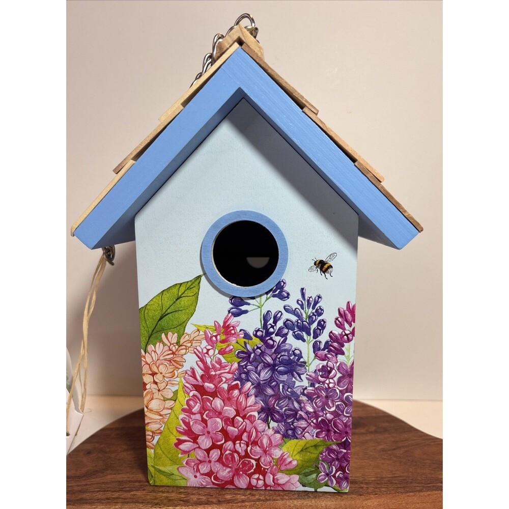 Wood Shingle BLUE BIRD WARBLER HOUSE w Hanging Chain Access Door. Great Gift! 🎁